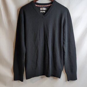 Howick Men's 100% Lambswool Sweater Black Vneck, Size Medium